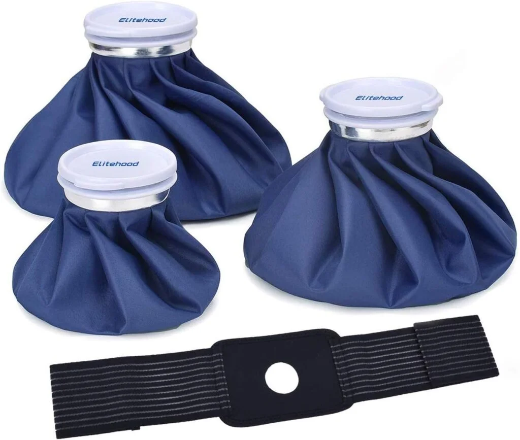Elitehood Ice Cold Pack Reusable Ice Bags Hot Water Bag for Injuries, Hot Cold Therapy and Pain Relief with Elastic Breathable Support Wrap, 4-Pack, 3 Sizes (6/9/11), (for Hot Therapy is 50-60℃)