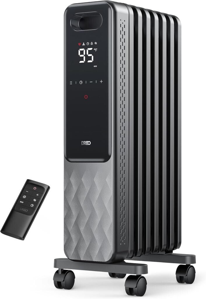 Dreo Oil Filled Radiator, Electric Radiant Heaters for indoor use Large Room with Remote Control, Child Lock, 4 Modes, Overheat Tip-Over Protection, 24h Timer, Digital Thermostat, Quiet, 1500W
