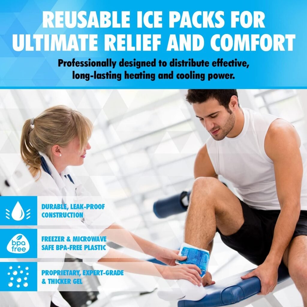 Gel Ice Packs for Injuries Reusable Gel Reusable Hot Pack Cold Pack Compress for Injury, Pain Relief, Rehabilitation, Flexible Therapy, for Knee, Back, Neck, Wrist, Ankle (2 Pack - Blue, Regular)