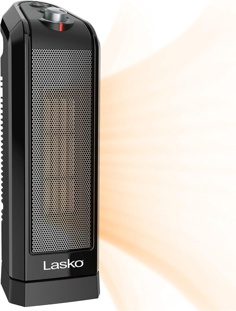 Lasko Oscillating Ceramic Space Heater for Home with Overheat Protection, Thermostat, and 3 Speeds, 15.7 Inches, Black, 1500W, CT16450, Small