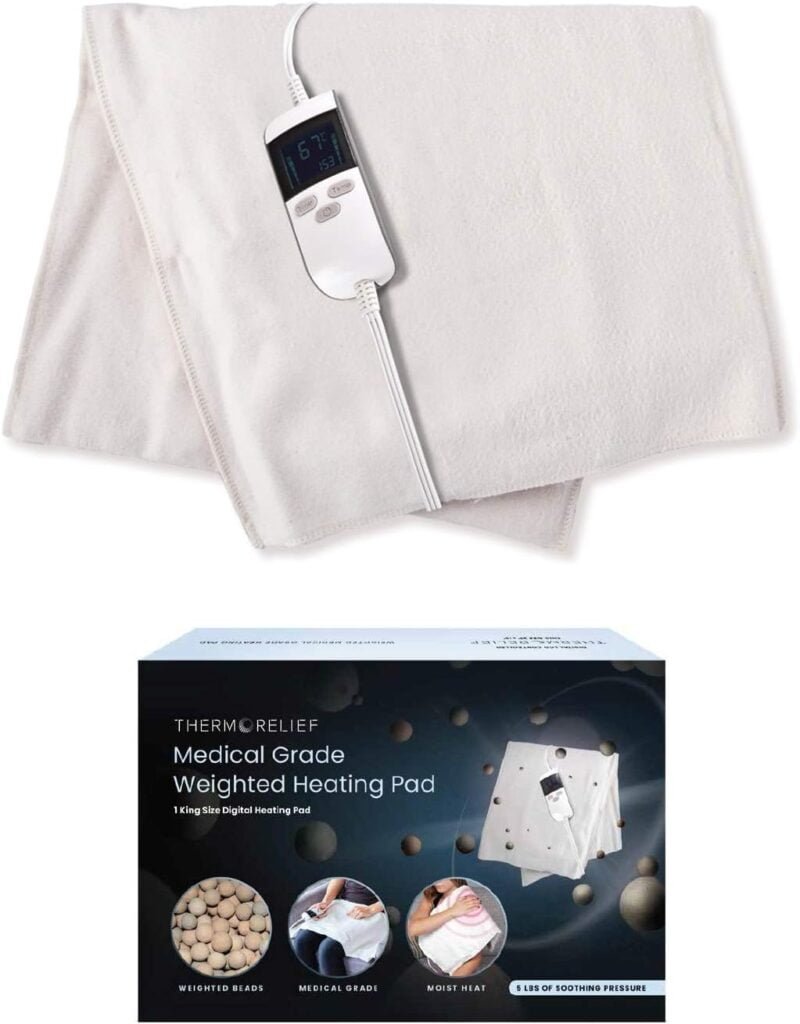 Moist Heating Pad with Auto Shut Off for Cramps and Back Pain by ThermoRelief - Extra Hot Medical Grade Pain Relieving Digital Electric Heat Therapy Pad (King Weighted)
