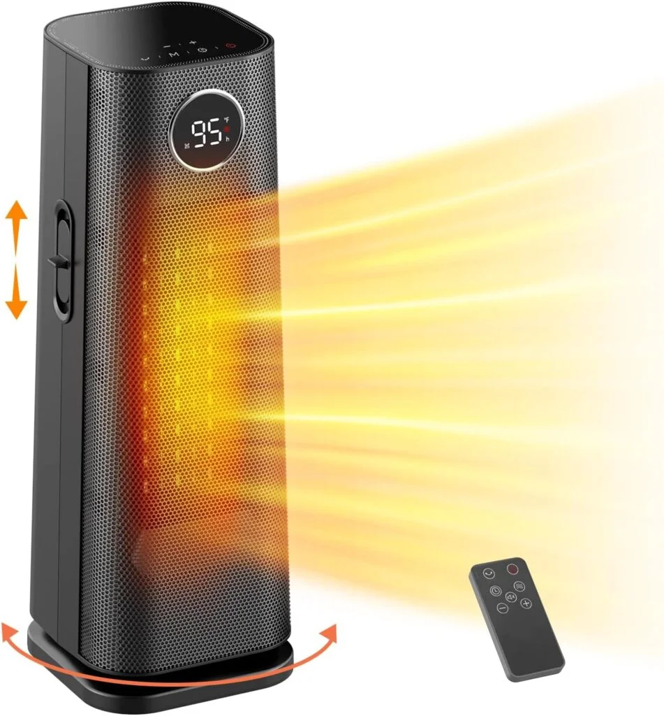 Wind Talk Space Heater for Indoor Use, 1500W Fast Electric Portable Ceramic Heaters with Thermostat, 4 Modes, 24H Timer, 70°Oscillating Room Heater with Remote for Office Bedroom Use, 2023 Upgraded