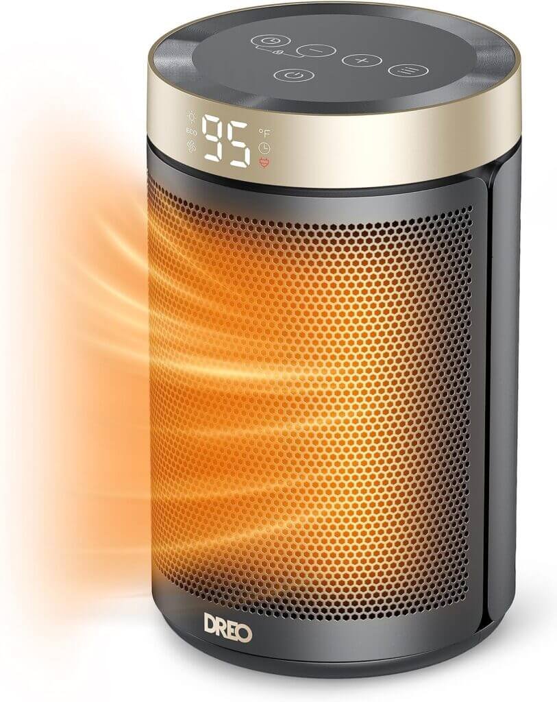 Dreo Space Heaters for Indoor Use, Portable Heater with Thermostat, 1-12H Timer, Eco Mode and Fan Mode, 1500W PTC Ceramic Fast Safety Heat for Office Bedroom Home, Gold