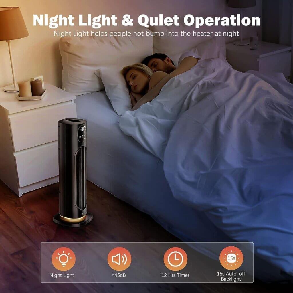 Grelife 24 Space Heater, 75° Oscillating Electric Heater with Night Light, Remote, Overheat Tip-over Protection, ECO Mode, 12H Timer, Thermostat, 1500W Portable Heater for Indoor Use, Office, Home