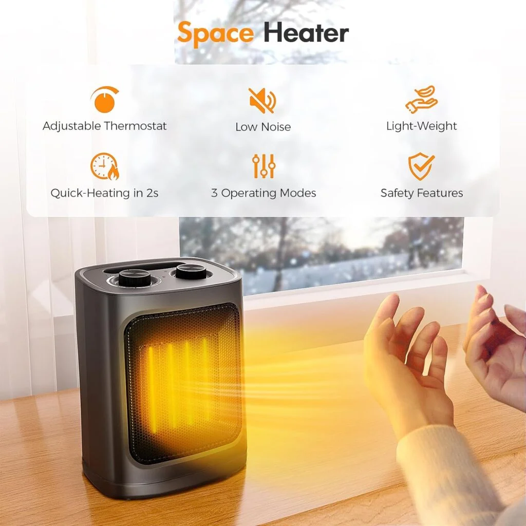 Kismile Small Space Heater for Indoor Use, Electric Ceramic Space Heater, Portable Heaters Fan for Office and Bedroom with Adjustable Thermostat ETL Listed,1500W Kismile Small Space Heater for Indoor Use, Electric Ceramic Space Heater, Portable Heaters Fan for Office and Bedroom with Adjustable Thermostat ETL Listed,1500W