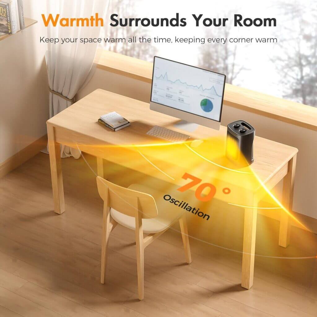 Kismile Small Space Heater for Indoor Use, Electric Ceramic Space Heater, Portable Heaters Fan for Office and Bedroom with Adjustable Thermostat ETL Listed,1500W