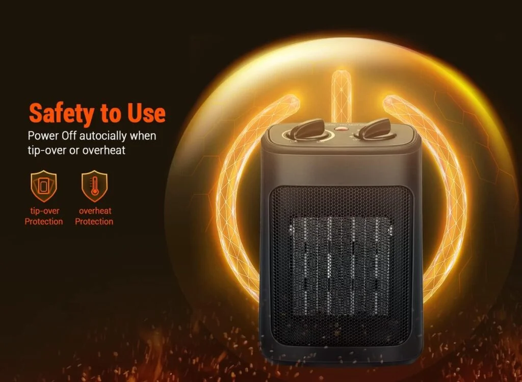 Portable Electric Space Heater with Thermostat, 1500W PTC Ceramic Fast Heating for Bedroom, Office and Indoor Use. Features Heating and Fan Modes for Efficient Small Room Comfort : Home Kitchen