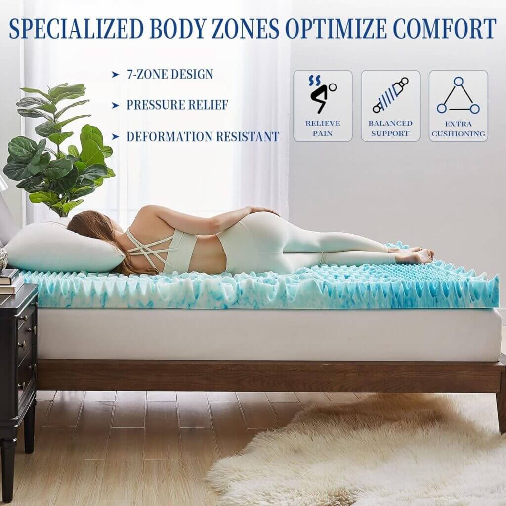 DQZ 3 Inch Queen Mattress Topper 7-Zone Memory Foam Mattress Topper - Cooling Gel Infused Foam Mattress Pad - Upgraded Ergonomics Memory Foam Mattress - CertiPUR-US and Oeko-TEX Certification