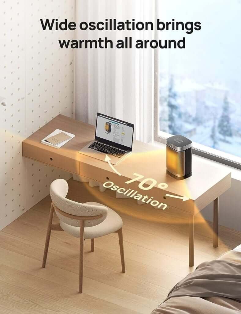 Dreo Space Heaters for Indoor Use, 70°Oscillating Portable Heater With Remote, 1500W PTC Electric Heater with Thermostat, Fast Safety Heat, 1-12h Timer, Small Heater for Bedroom Home Office, Atom One