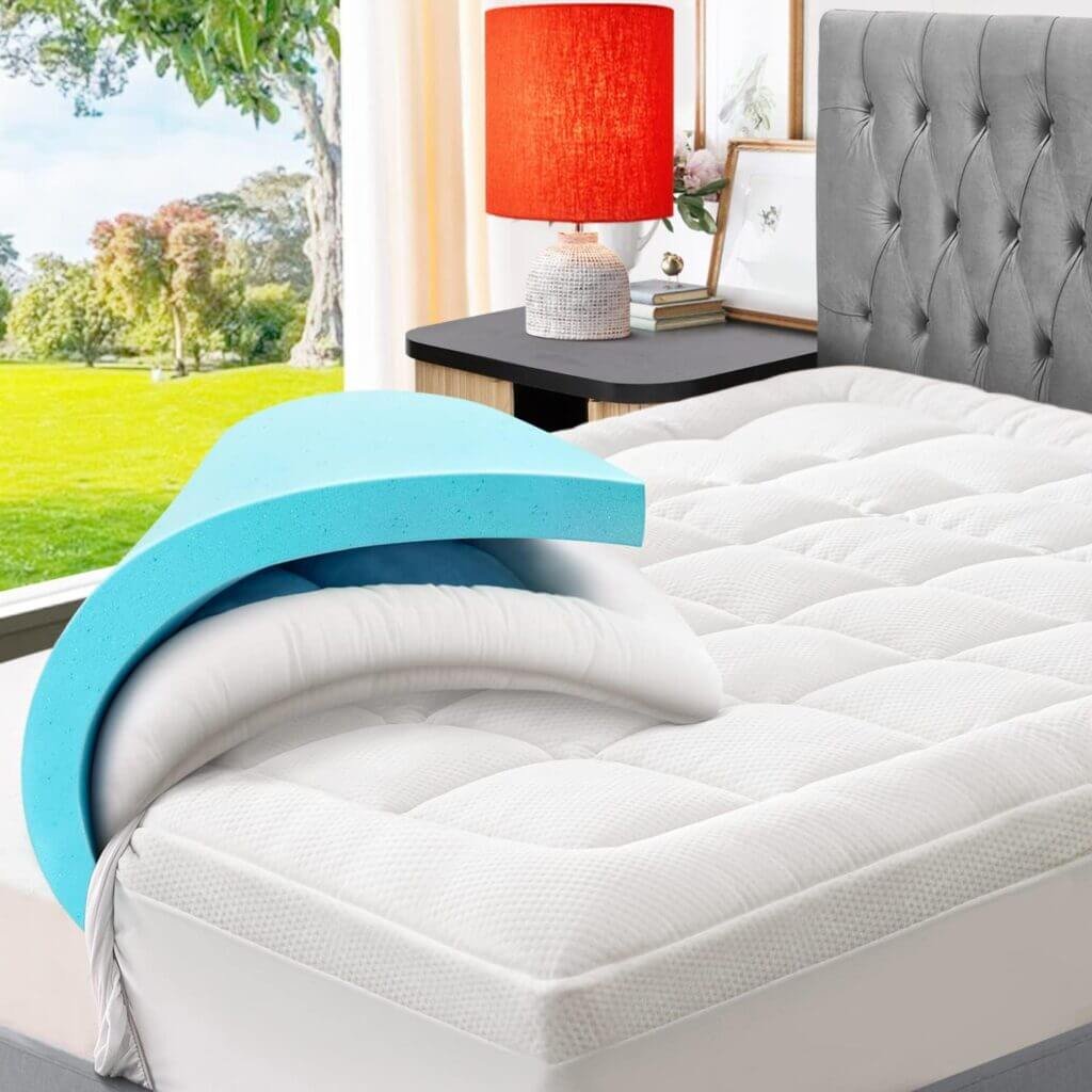 ELEMUSE Dual Layer 4 Inch Memory Foam Mattress Topper Cal King, 2 Inch Cooling Gel Memory Foam Plus 2 Inch Bamboo Pillow Top Cover, Comfort Support Back Pain Relief