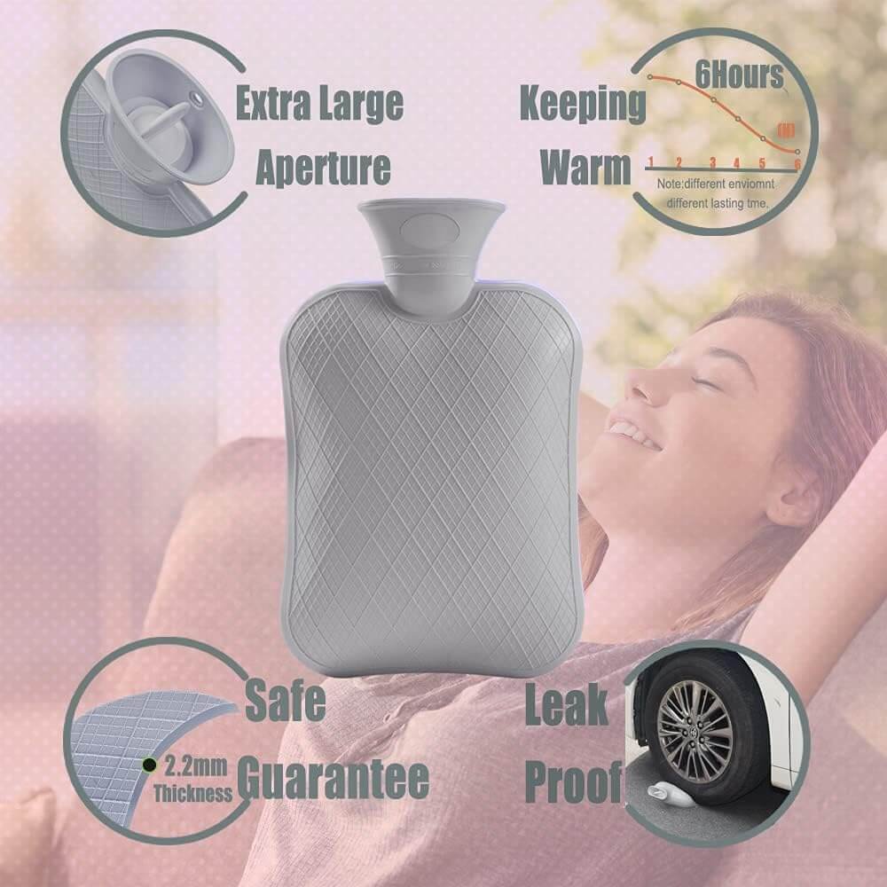 FORICOM Hot Water Bottle with Soft Cover 1.8L Large Classic BPA Free Hot Water Bag for Neck, Shoulder Pain and Hand Feet Warmer, Menstrual Cramps, Hot Compress and Cold Therapy(Dark Green)