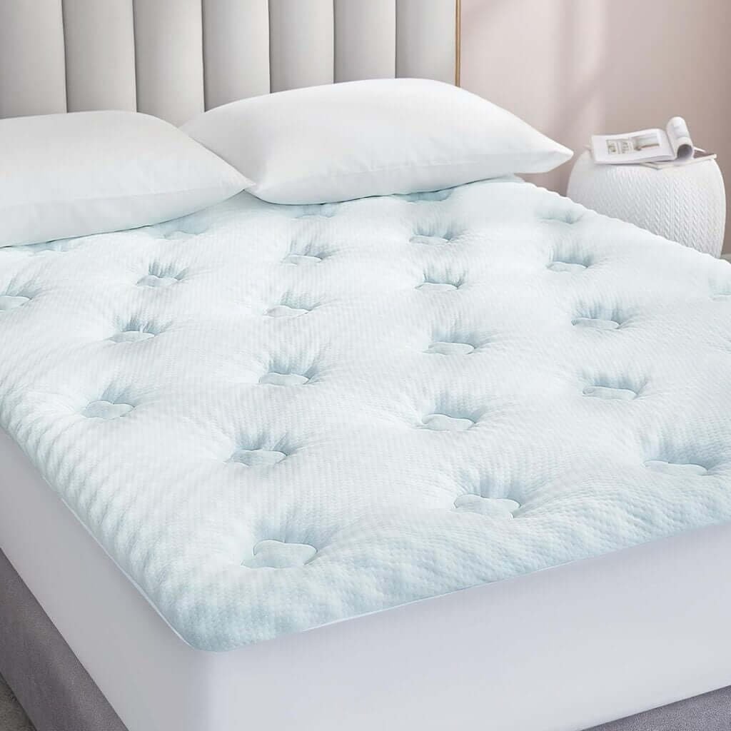 Hansleep Memory Foam Mattress Topper Queen, Cooling Gel Queen Mattress Topper with Deep Pocket, Breathable Mattress Pad Cover for Queen Size Bed, 60x80 Inches，White