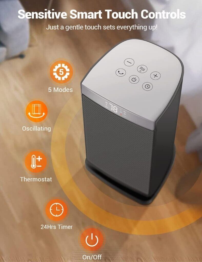 Sunnote Space Heater for Indoor Use, 1500W Fast Heating, Electric  Portable Ceramic Heaters with Thermostat, 5 Modes, 24Hrs Timer, 80°Oscillating Room Heater with Remote, Safe for Office Bedroom Use
