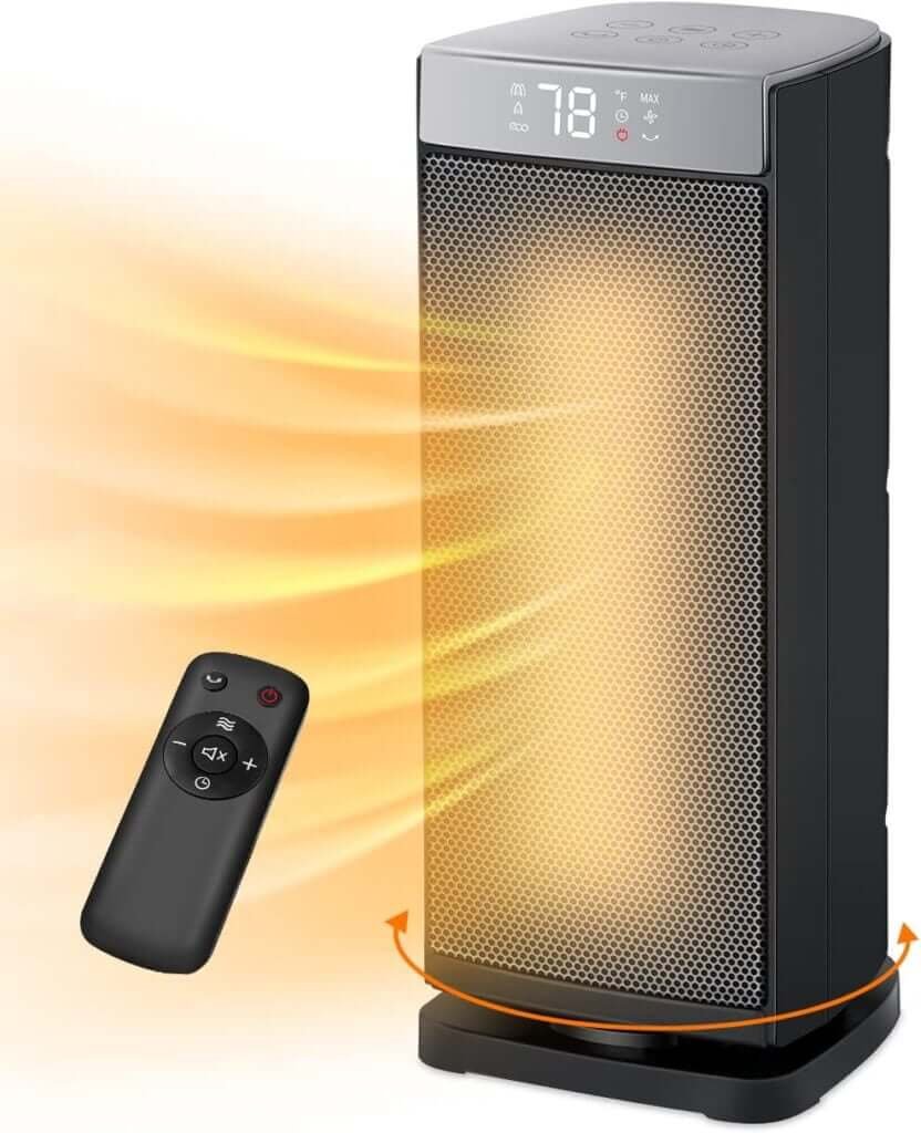 Sunnote Space Heater for Indoor Use, 1500W Fast Heating, Electric  Portable Ceramic Heaters with Thermostat, 5 Modes, 24Hrs Timer, 80°Oscillating Room Heater with Remote, Safe for Office Bedroom Use